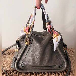 Gray-ish Chloe Leather Handbag with Scarf Accent